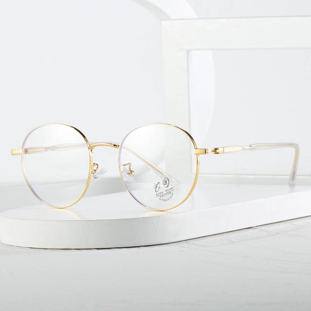 Gọng kim loại hình tròn thời trang nam nữ, 0 độ, chống ánh sáng xanh - có thể cắt cận theo yêu cầu z72660