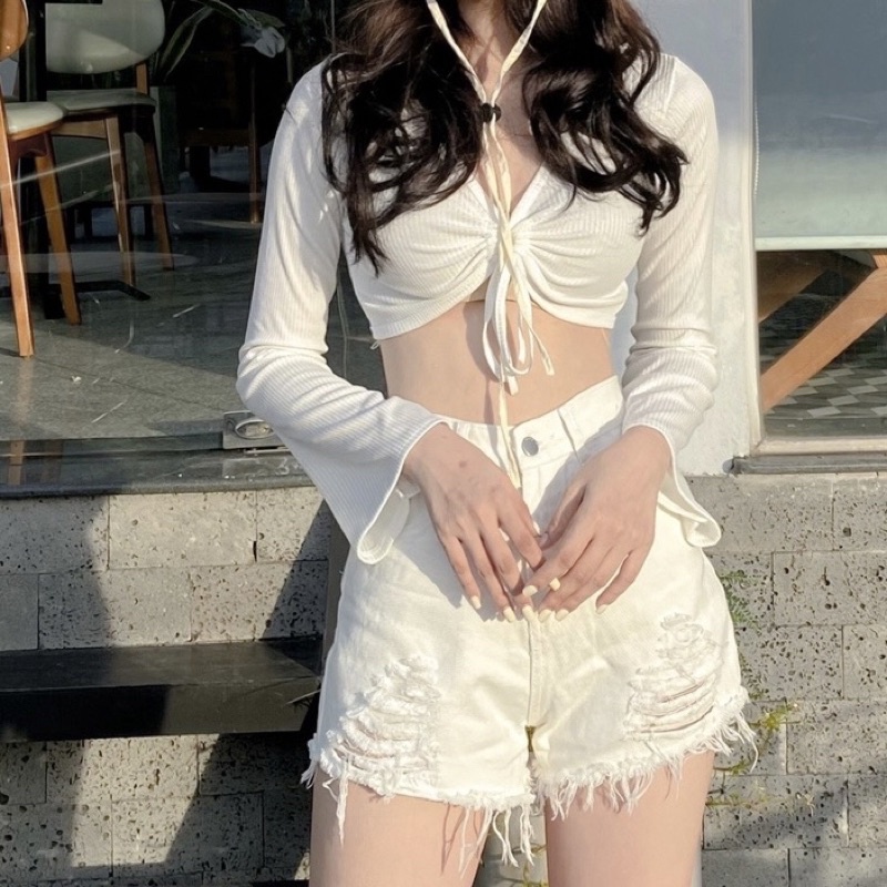 [Ảnh Thật+ Video] ÁO CROPTOP THẮT DÂY NHẤN NGỰC CHIZISHOP PHONG CÁCH THỜI TRANG CRT43
