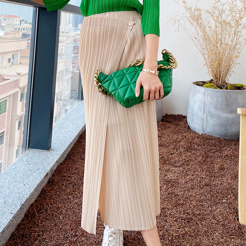 Sanzhai pleated skirt medium length basic fashion slim high waist solid color commuter pleated skirt for a lifetime