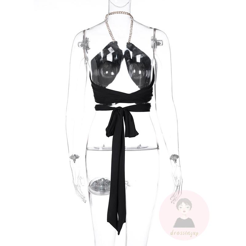 Áo Tank Top Cổ Yếm Phối Dây Xích Lưng Độc Đáo Thời Trang Quyến Rũ Cho Nữ