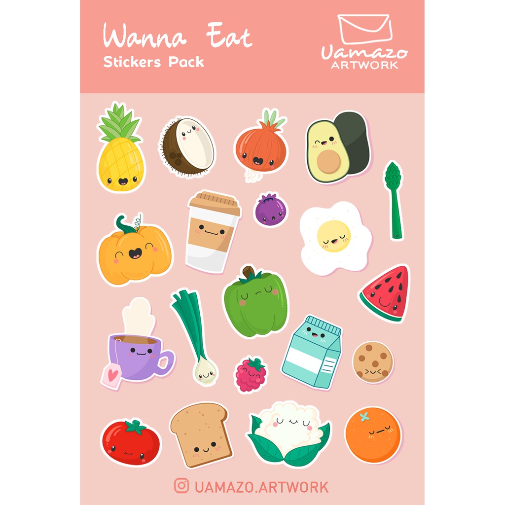 Sticker Dán Trang Trí Sổ Tay Hình Wanna Eat / Tumblr Vui Nhộn