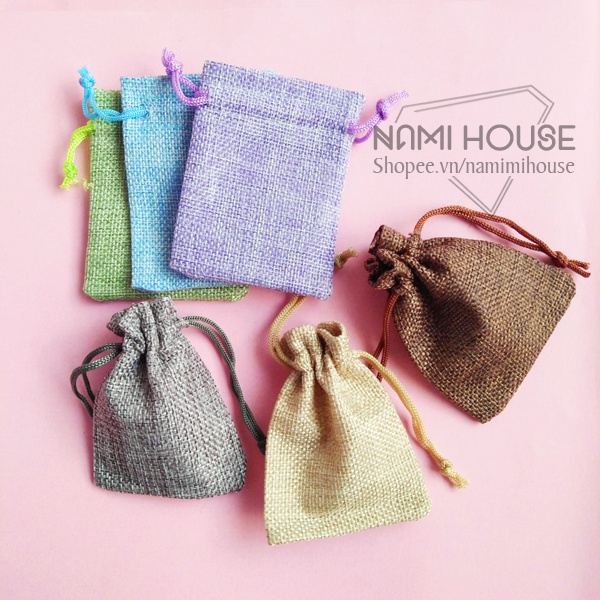 Túi vải cỡ nhỏ vải bố kích thước 7x9cm có dây rút - namimi