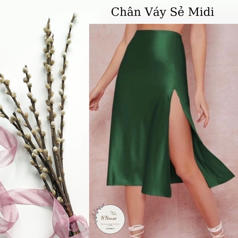 Chân váy Midi phi lụa - slit skirt.