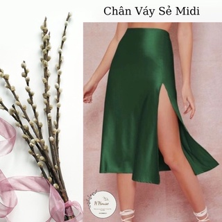 Chân váy Midi phi lụa - slit skirt.