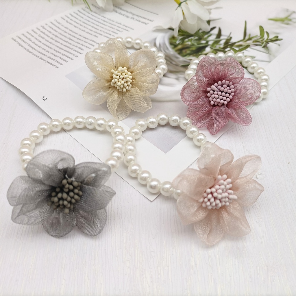 Cột tóc hạt châu đính hoa vải handmade thời trang nữ tính hàn quốc CT02