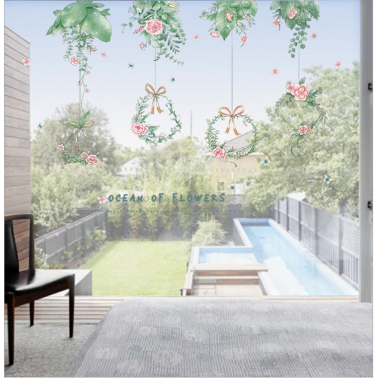 Decal trang trí nhà cửa [GIÁ SĨ] phong cách Hàn Quốc hoa đại dương xanh đẹp AmyShop