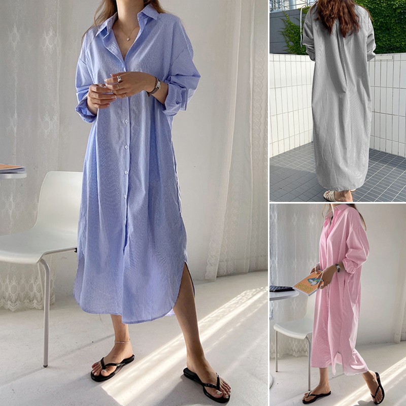 ZANZEA Đầm Tay Dài Dáng Rộng Họa Tiết Sọc Thời Trang Nữ Dễ Thương | BigBuy360 - bigbuy360.vn