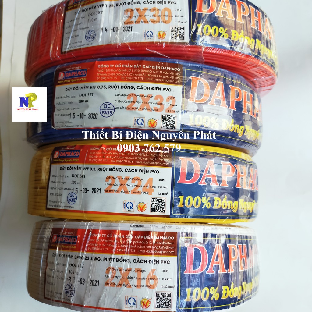 Dây Điện Đôi Mềm DAPHACO 2x0.5mm ,2x0.75mm, 2x1mm, 2X1.5mm- Bán Lẻ Theo Mét