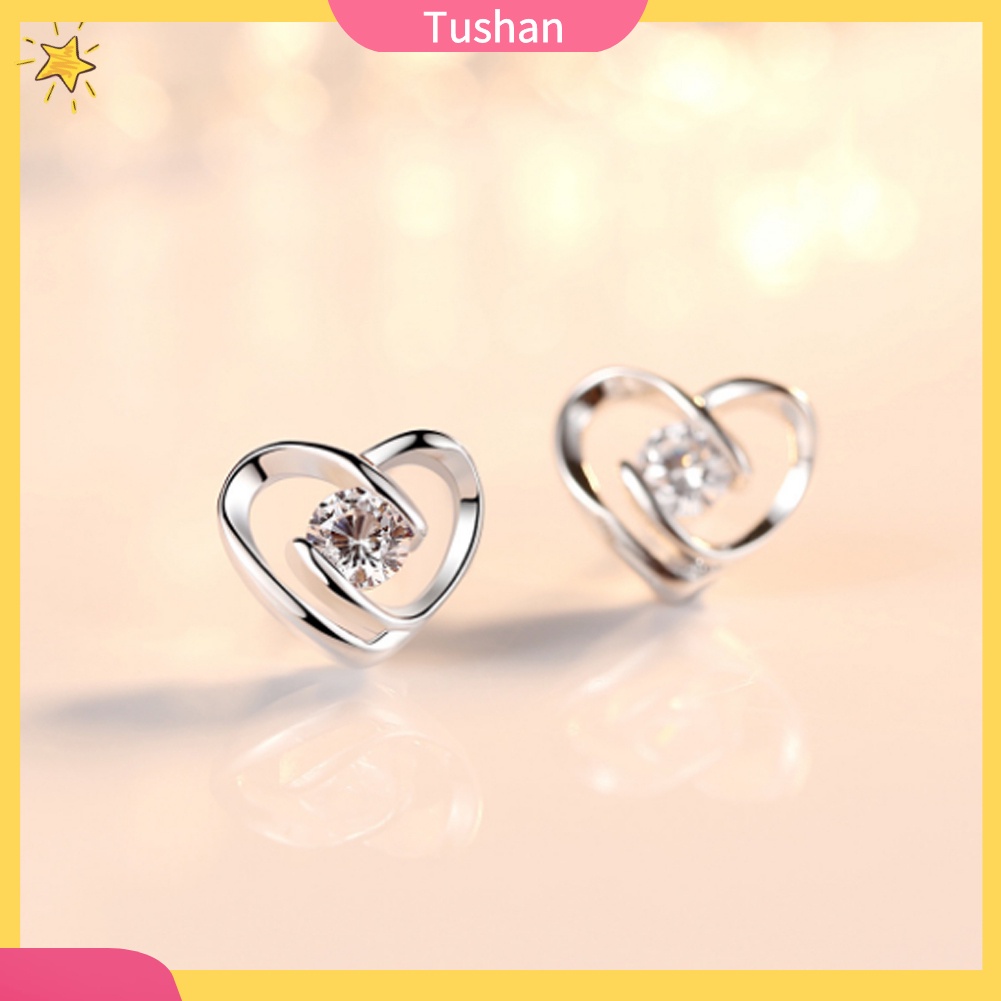 TUSH_Fashion Women Cubic Zirconia Inlaid Swirl Heart Ear Stud Earrings Jewelry Gift