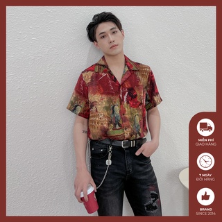 Sơ mi cổ vest họa tiết loang màu chất lụa mát - SM395