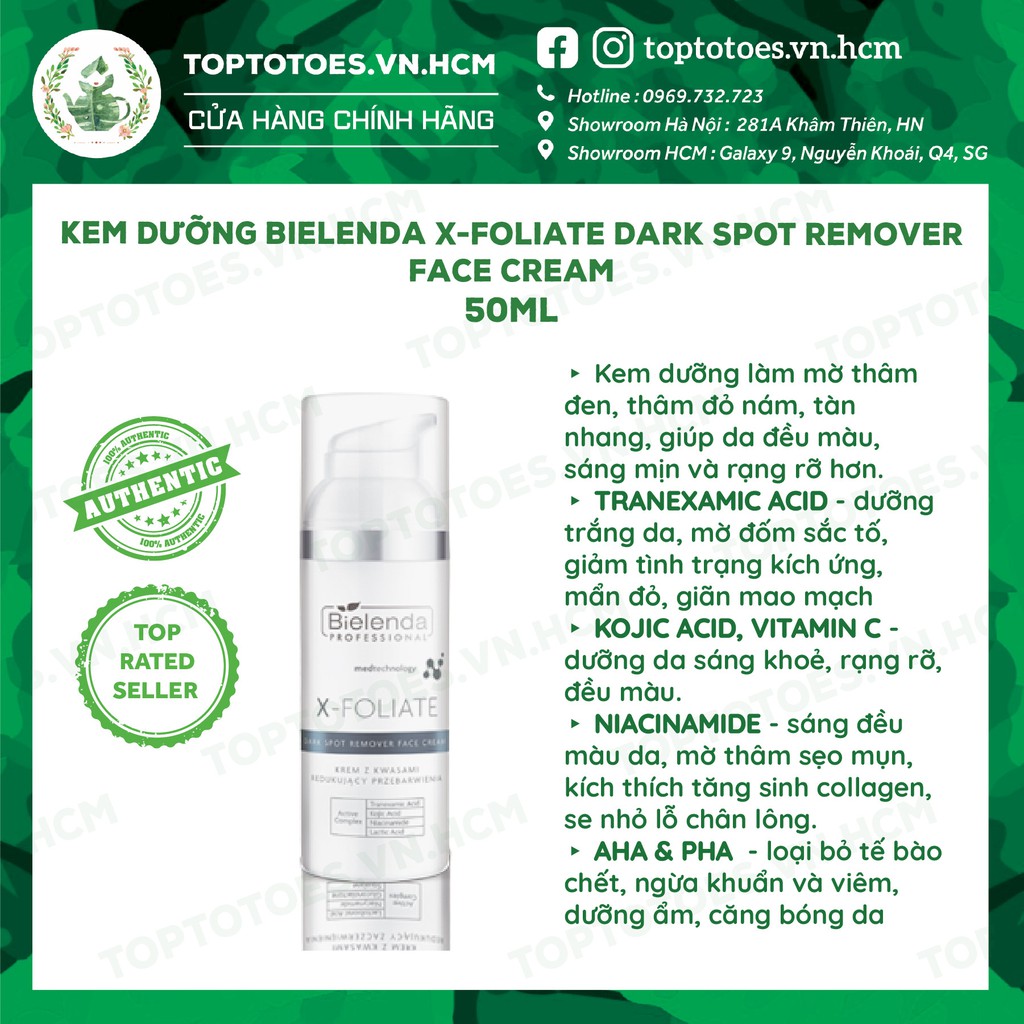 Kem dưỡng trắng da, mờ thâm Bielenda Professional X - FOLIATE Dark Spot Remover Face Cream 50ml