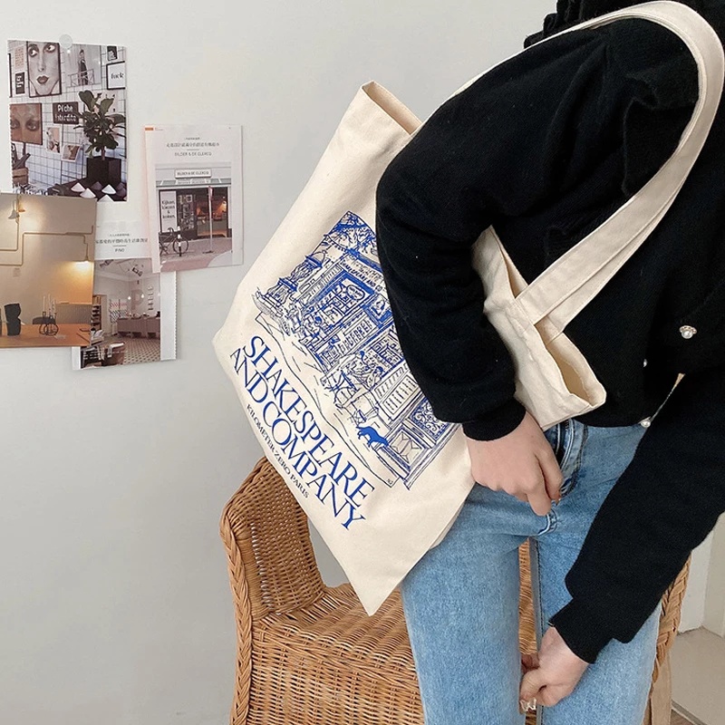 Yogodlns Túi Xách tote Đeo Vai Bằng Vải canvas In Hình shakespeare Sức Chứa Lớn Cho Nữ