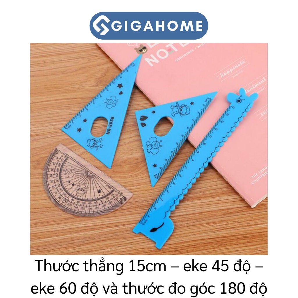 Bộ 4 Thước Kẻ Học Sinh GIGAHOME Đo Góc, Đo Độ Hình Hươu Cao Cổ Đáng Yêu 9110