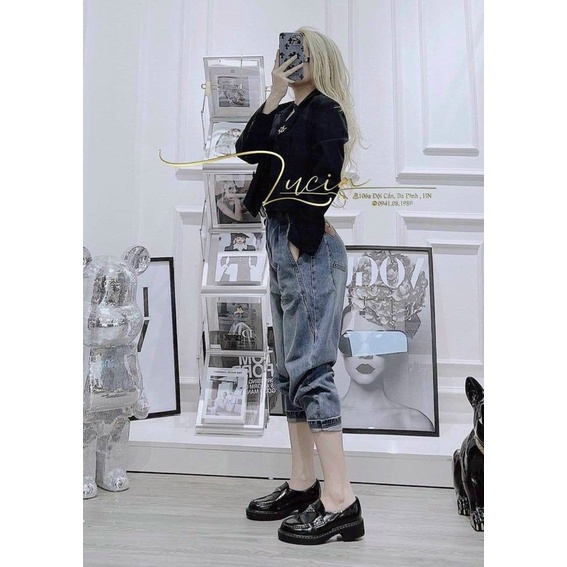 giày nữ prada da bóng moca lười đế cao mũi tròn (fullbox Bill túi giấy loại 1)