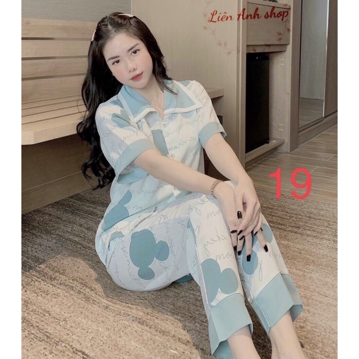 Bộ ngủ - đồ ngủ pijama cổ sen tay cộc kate lụa