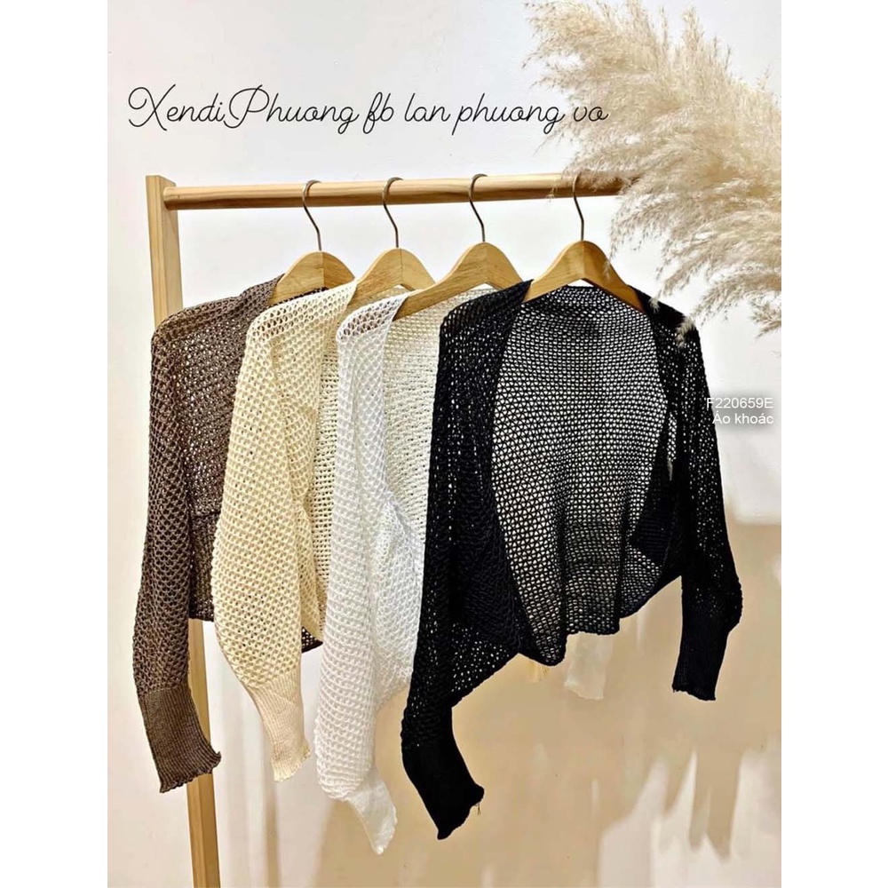 Áo khoác len kiểu lưới tay dài bo hàng QC!