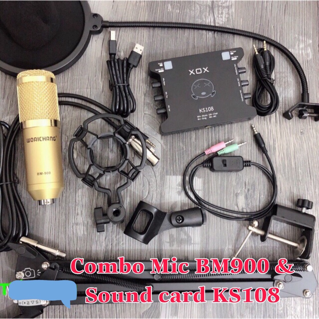 COMBO BỘ MIC LIVESTREAM BM900 SOUND CARD X0X KS108 CHÂN MÀNG KẸP MÀNG LỌC DÂY MA2