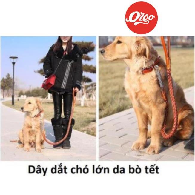 Orgo- Dây dắt chó lớn + dây da bò tết cho chó trên 20kg