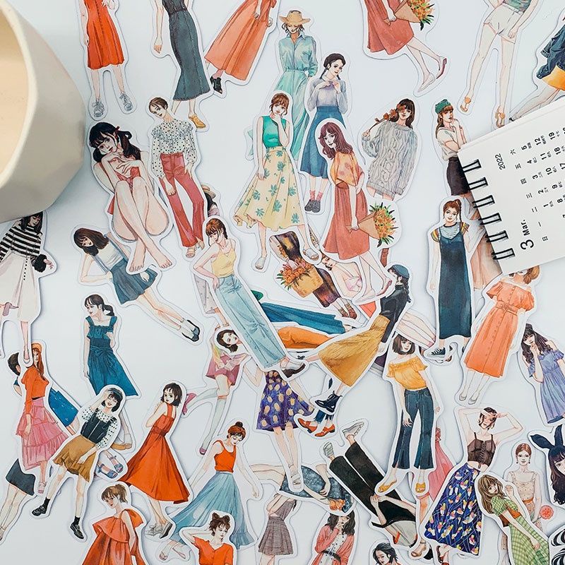 Set 20 miếng sticker cô gái hiện đại nhiều phong cách tự chọn