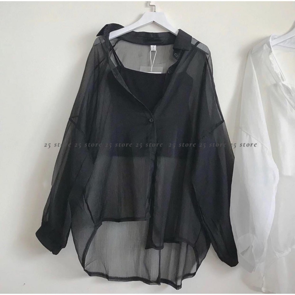 Set áo sơ mi voan mỏng kèm áo 2 dây thun bozip êm đẹp