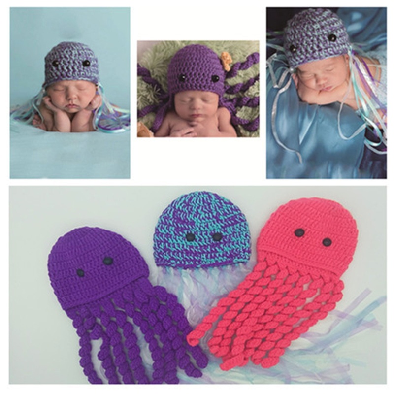 Mũ Len Hình Bạch Tuộc Dễ Thương Dùng Làm Phụ Kiện Chụp Ảnh Cho Bé Sơ Sinh