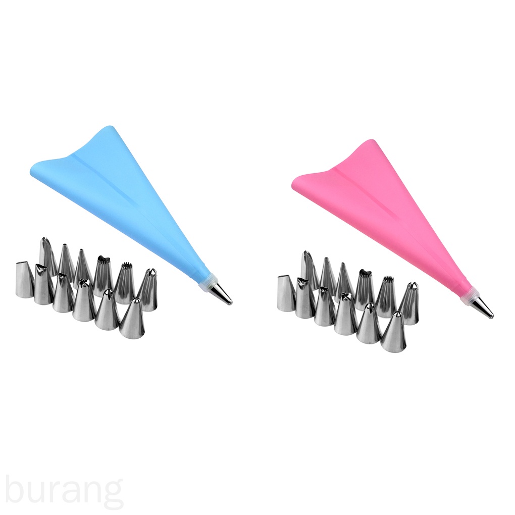 Set 14 Dụng Cụ Trang Trí Bánh Gồm 12 Đầu Bắt Bông Kem Bằng Thép Không Gỉ