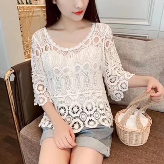 Áo lưới ren hoa đi biển