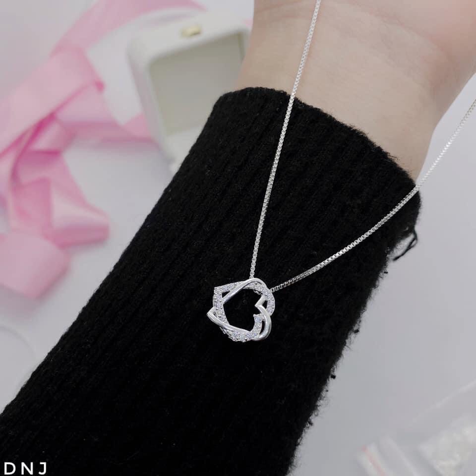 Dây chuyền nữ bạc thật mặt trái tim đôi đính đá xinh đẹp - Kho sỉ bạc Nhất Linh