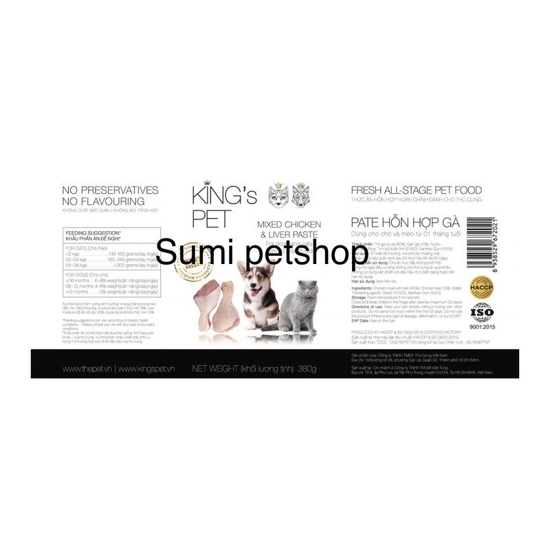 380gr Pate hỗn hợp Gà King’s Pet Lon - Thức ăn cho chó mèo