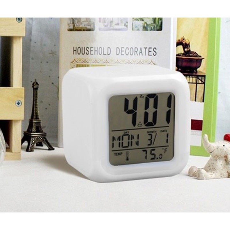 Đồng Hồ Để Bàn Điện Tử Đèn LED Đổi Màu - Có Báo Thức, Báo Lại Báo Thức - HÌNH VUÔNG - DHBT02 - Gia Dụng Tý Tẹo