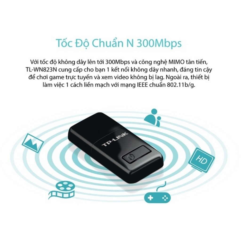 TL-WN823N Bộ chuyển đổi USB chuẩn N không dây Mini tốc độ 300Mbps