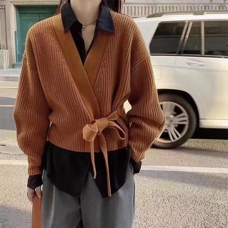 Áo khoác cardigan SUXI dệt kim thiết kế cổ chữ V phong cách vintage