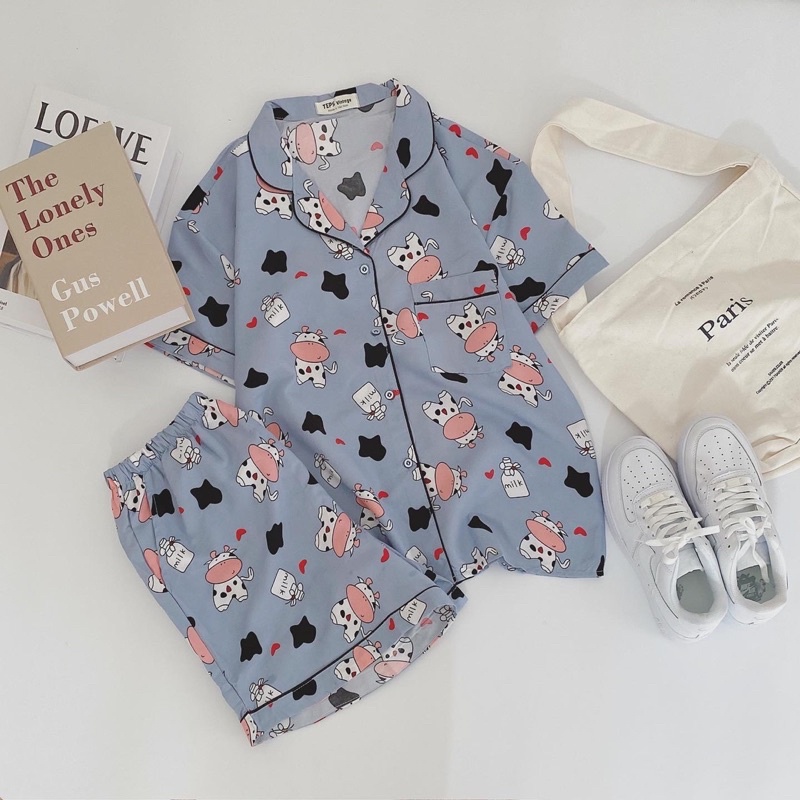 Bộ đồ ngủ mặc nhà Pyjama cộc tay chất kate không nhăn (ảnh thật) | BigBuy360 - bigbuy360.vn
