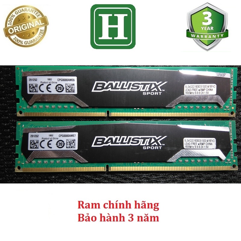 Ram tản nhiệt 8Gb DDR3 bus 1600 - 10600u, 1 cặp 2x4Gb, hiệu Crucial Ballistix chính hãng, bảo hành 3 năm