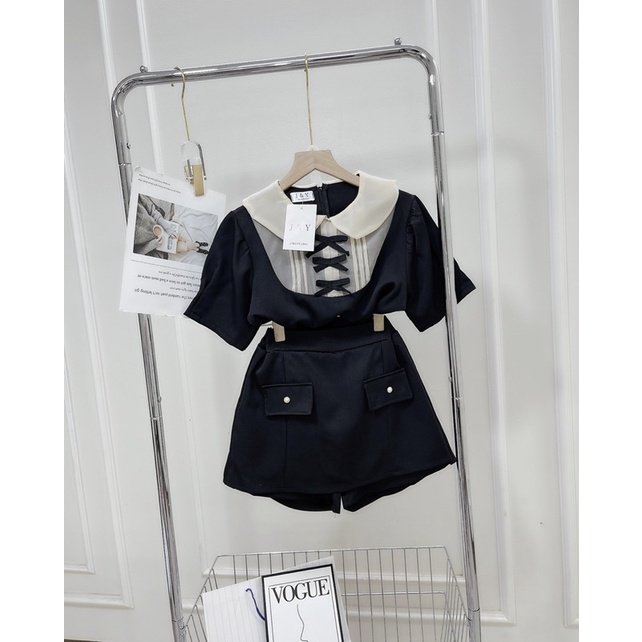 [ 𝐅𝐑𝐄𝐄 𝐒𝐇𝐈𝐏 ]  SÉT SƠ MI CỔ BÈO NƠ MIX C QUẦN ĐÙI  CÚC GIẢ VÁY HÀNG L1 Ạ