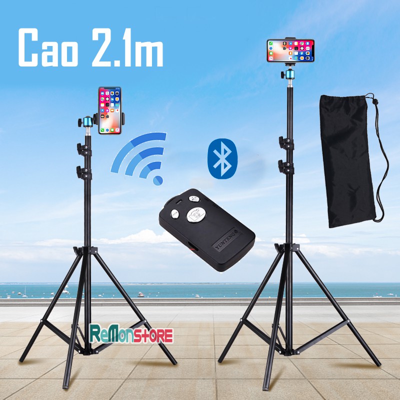 Chân điện thoại livestream cao 2m + Remote bluetooth + Túi đeo