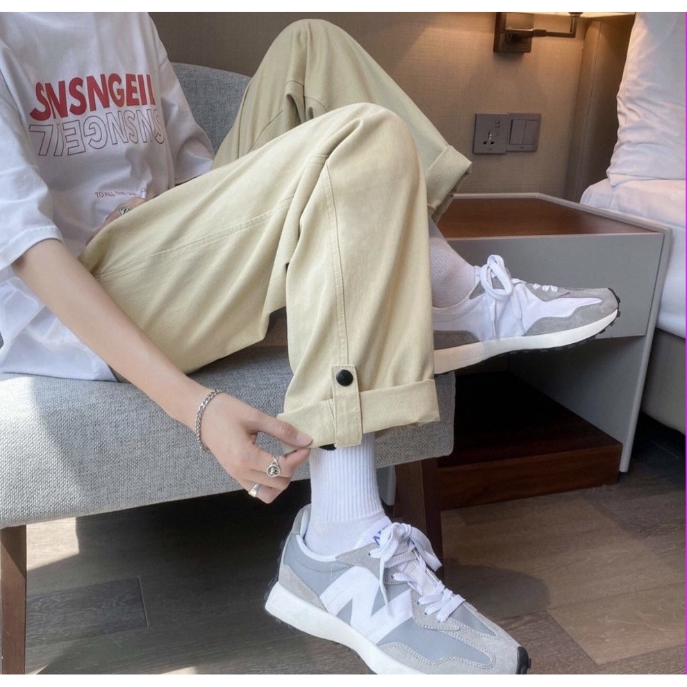 Quần Baggy Kaki unisex  Basic nam nữ cạp chun ống rộng   xan gau phong cách Hàn Quốc tre trung nang dong