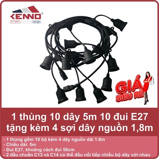 1 Thùng 10 Sợi Dây 5m 10 Đui E27 Tặng Kèm 4 Sợi Dây Nguồn 1.8m