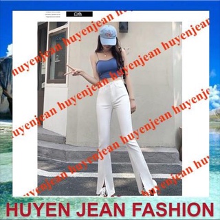 Quần loe xẻ gấu trơn_cạp cao co giãn