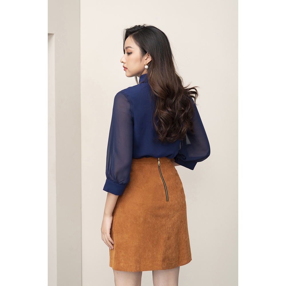 Áo Sơ Mi Phối Tay Voan Thêu Hoa Trước Luperi LFSM1185