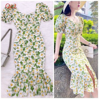 ĐẦM BODY ĐUÔI CÁ CỔ VUÔNG HOA CÚC CAO CẤP - GS36240 - HÀNG THIẾT KẾ