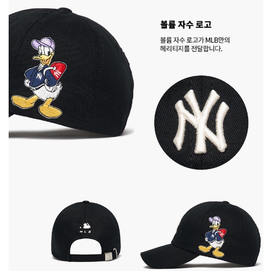 Nón MLB NY chính hãng in hình chú vịt Disney dễ thương, mũ MLB đen cho nam và nữ | 3ACPD011N-50BKS