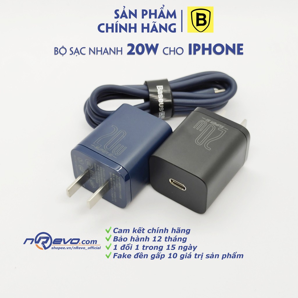 ⚡Baseus⚡ Combo bộ Củ sạc nhanh iPhone 11 12 + Dây sạc iPhone hỗ trợ sạc nhanh 20W