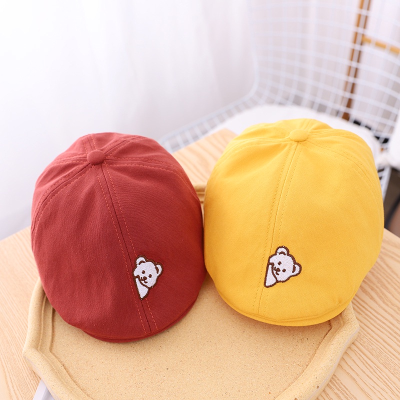 Mũ Nồi Vải Cotton Mềm Mại Màu Trơn Thêu Hình Gấu Dễ Thương Cho Bé