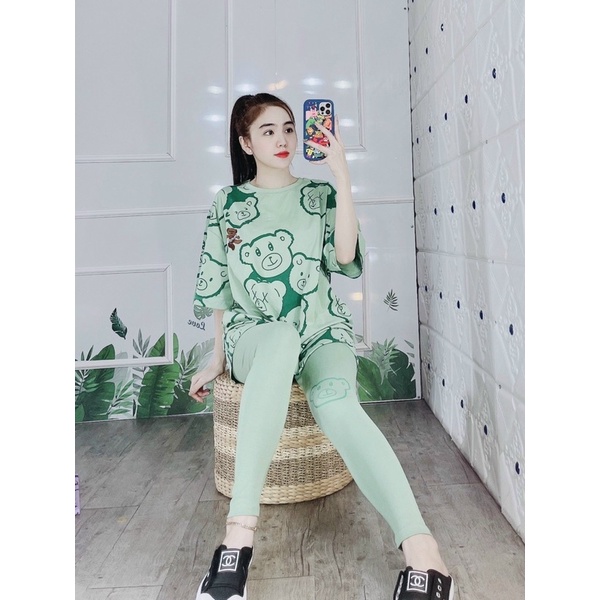 Đồ bộ nữ bồ bộ bigsize bộ mặc nhà dễ thương đồ bộ quần dài thun cotton in hình gấu