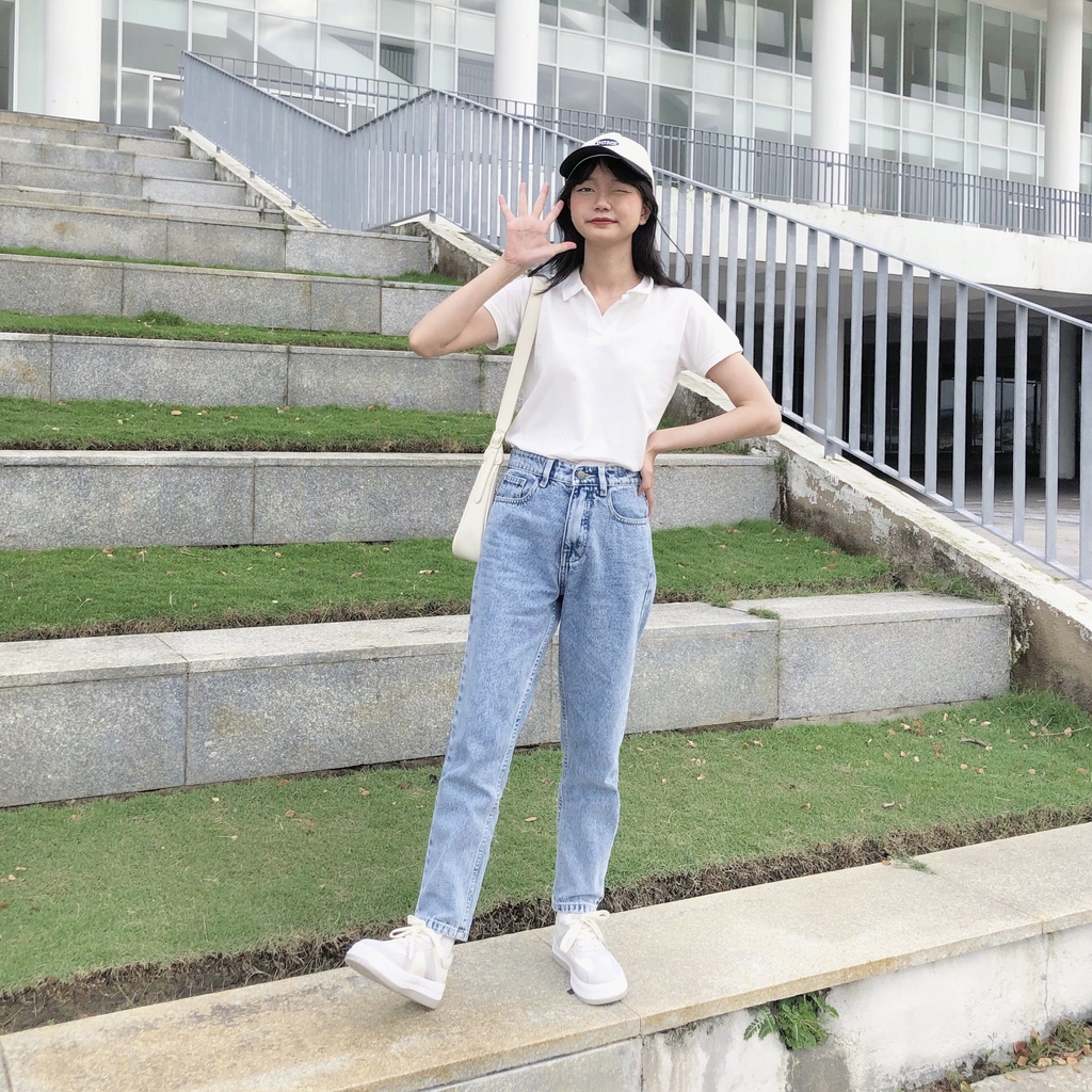 Quần Baggy Jeans Nữ Lưng Cao Màu Xanh LDB-102C