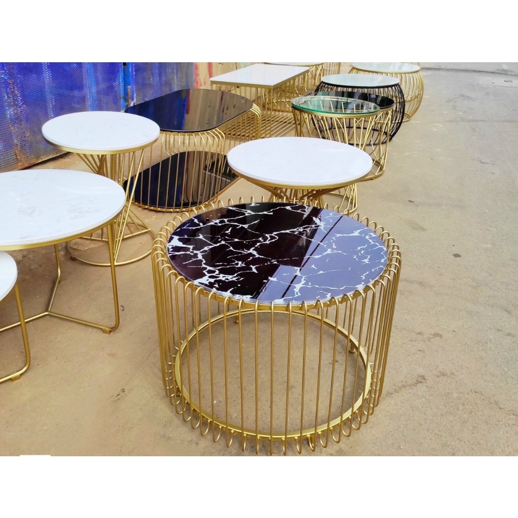 Bàn Sofa Lồng chim mặt đá hoặc kính cường lực chân sơn màu vàng hoặc đen