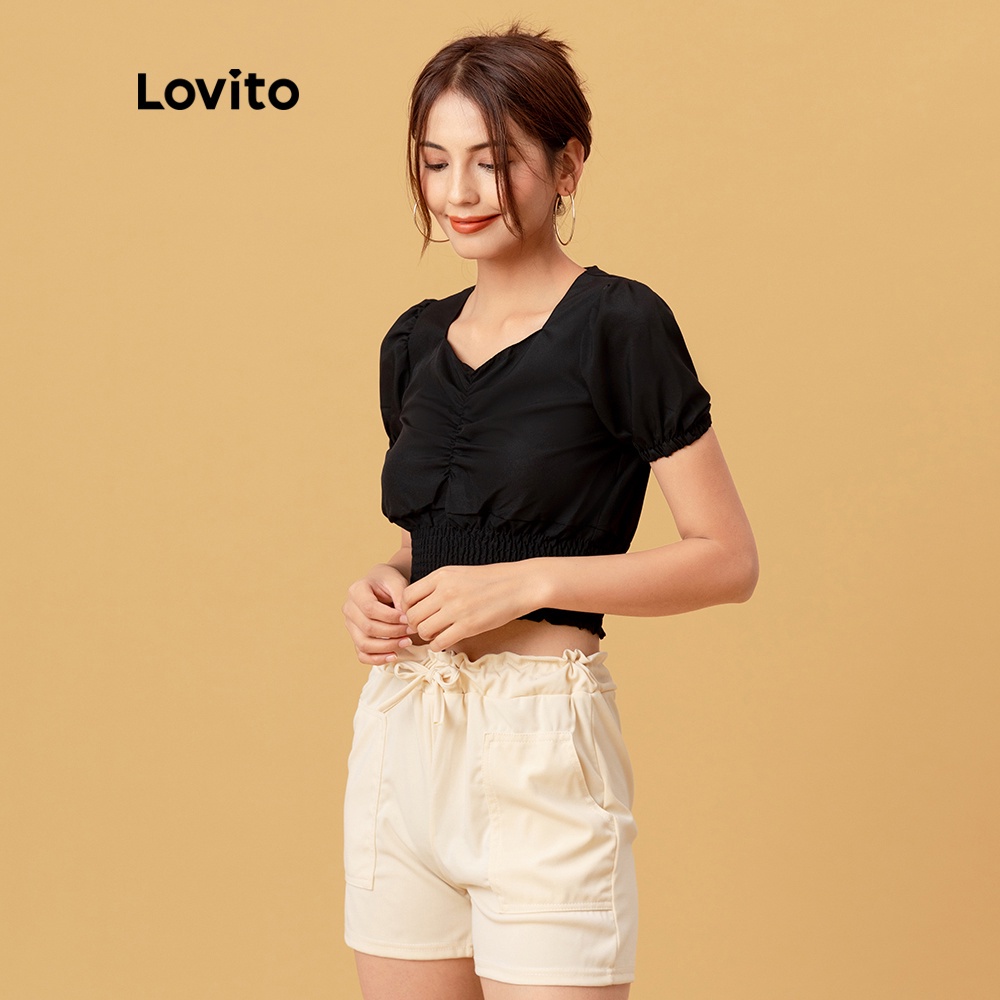 Áo kiểu Lovito tay phồng thời trang cho nữ L05279 (Màu trắng / Màu đen) | BigBuy360 - bigbuy360.vn