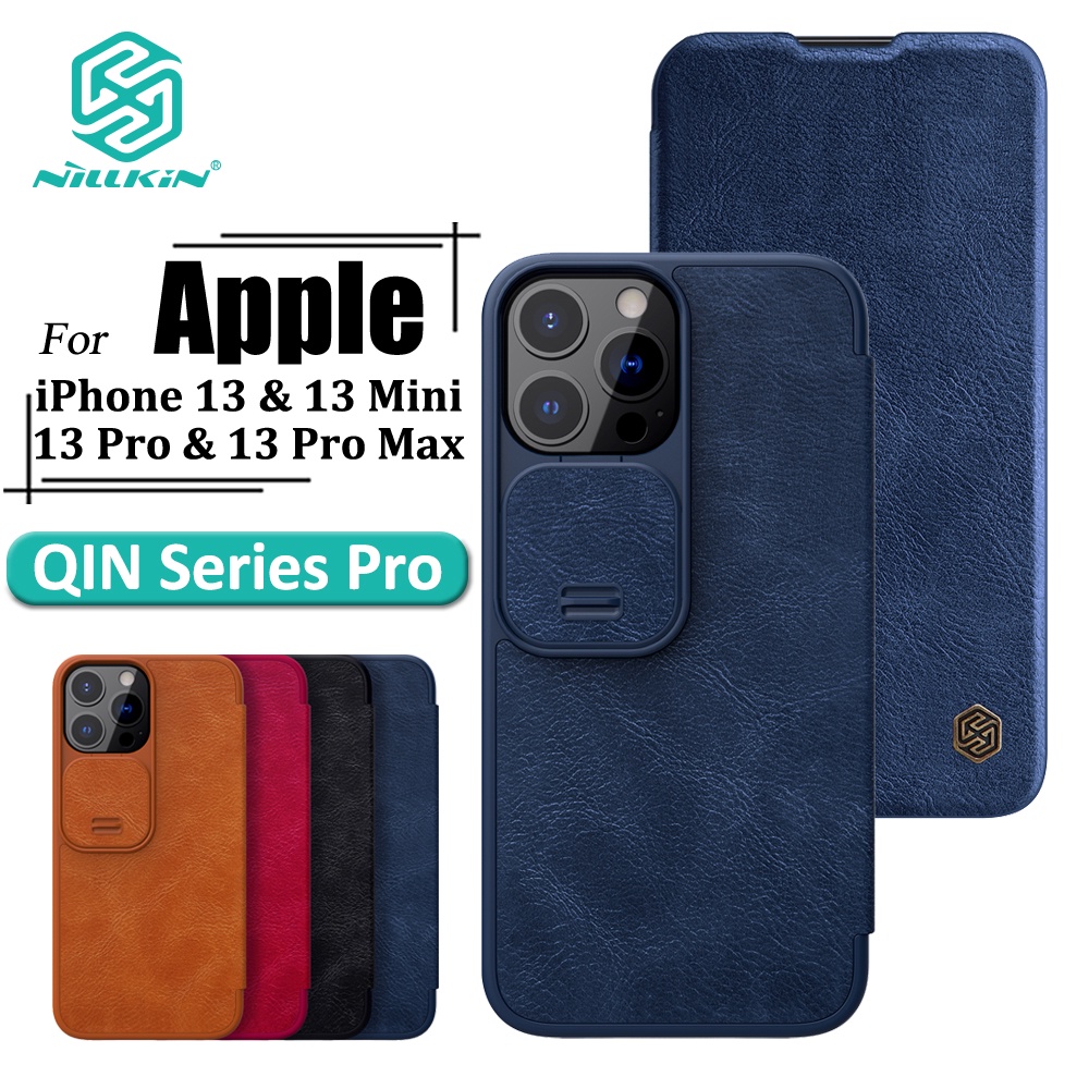 Bao da điện thoại NILLKIN QIN Pro chống sốc bảo vệ 360° toàn diện có nắp trượt camera cho iPhone 13/ 13Pro/ 13ProMax