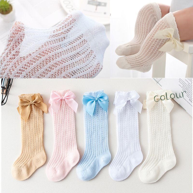 Vớ cotton phối lưới đính nơ cho bé